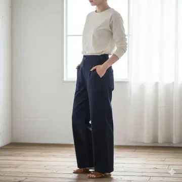 새상품급 homspun 홈스펀 패치 포켓 와이드 팬츠 네이비 XS