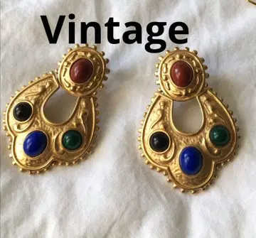 빈티지 멀티 컬러 매트 골드 볼륨 귀찌