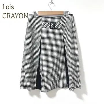 로이스크레용 플레어 스커트 깅엄 체크 벨트 포함 무릎 기장 (M) 코튼