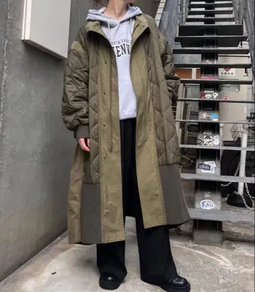 [ etsinta/에신타 ] 절개 맥시 밀리터리 코트 카키 그린