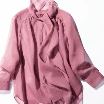 LOUNIE 루니 시어 보타이 블라우스 핑크 36 S 긴팔 리본