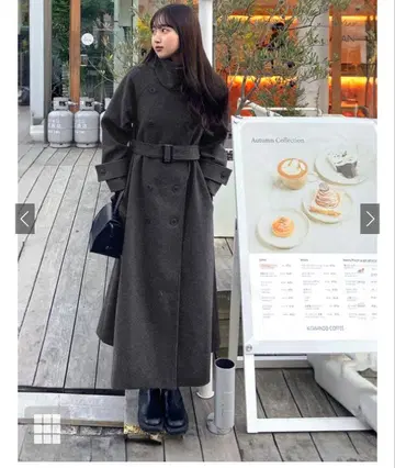 다크 그레이 롱 코트 벨트 포함