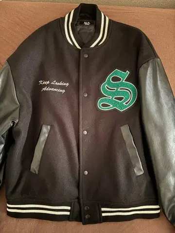 바시티 자켓 블랙 울 가죽