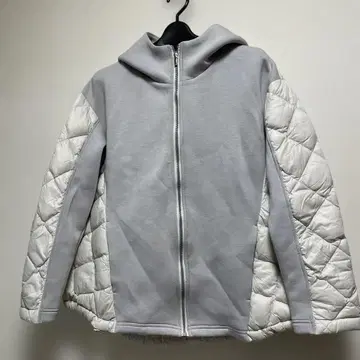후드 부착 그레이 퀼팅 다운 자켓 M