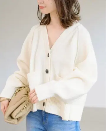 FRAMeWORK 울 캐시미어 V넥 숏 가디건 아이보리