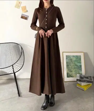 ClassicalElf 허리 리본 니트 원피스 (롱 기장)