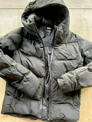 유니클로 블랙 후드 부착 다운 자켓 S
