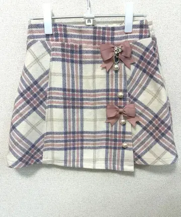 LIZLISA 리본 체크 사다리꼴 스커트