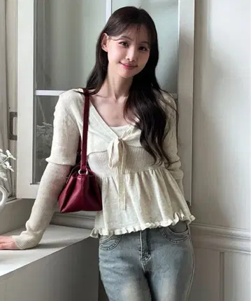 by muni:r 니트 볼레로+슬리브리스 탑 아이보리