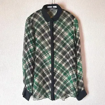 LE CIEL BLEU 그린 x 블랙 체크 무늬 긴팔 셔츠