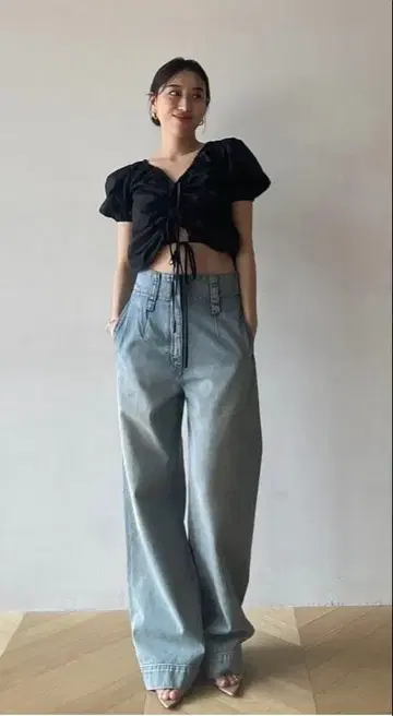 SeaRoomlynn 하이웨스트 LOOSE 데님 트라우저 23인치