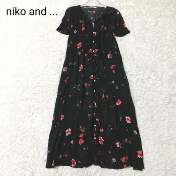 니코앤드 여성용 원피스 블랙 꽃무늬 반팔 성숙 캐주얼 포켓