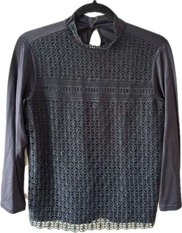 [ TRANS WORK ] 다크 네이비 레이스 패널 긴팔 상의