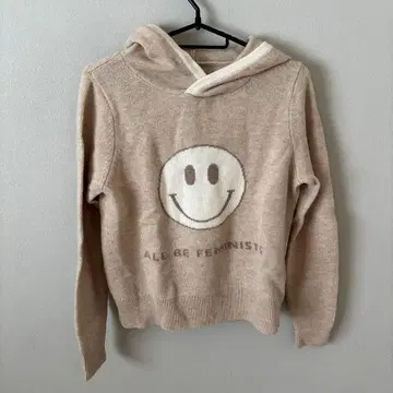 en recre 새상품급 베이지 니트 후드티 스마일