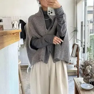 [ 완판템 ] hwyl 휴일 가디건 판초 케이프 리브 니트