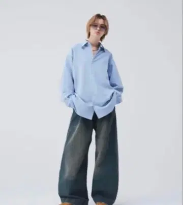 soerte, 오버 사이즈 롱 슬리브 셔츠, 색스 블루, 사이즈 3