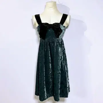 시어 원피스 [ 2/M ] 탁한 블루그린 일본제 무릎 기장 리본 백 밴딩