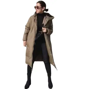 STATE OF MIND 브라운 후드 부착 롱 다운 오쿠사 나오코