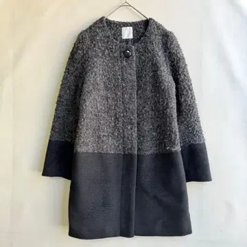 새상품급 아쿠아걸 여성용 바이컬러 노카라 울 코트 L