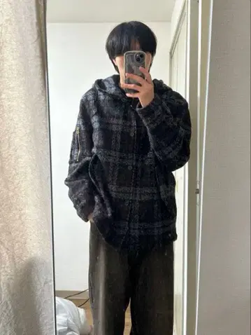 폴스미스 울 코트 후드 부착 체크 무늬