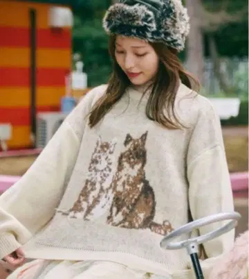 쿠틸과 레트로 자카드 고양이 니트 고양이