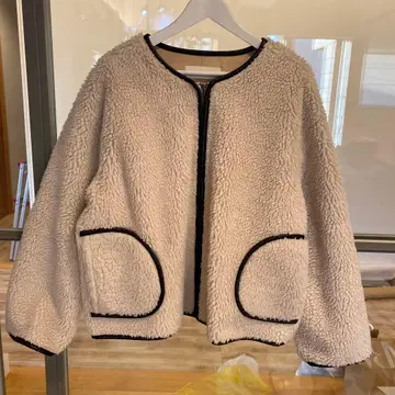 TODAYFUL 아이보리 보아 자켓 38 블랙 파이핑