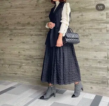 시뉴 cygne 블랙 플레어 스커트 롱 기장