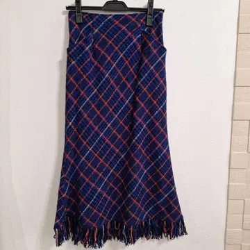 And couture 체크 트위드 프린지 스커트