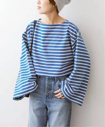 Spick & Span 보더 숏 풀오버 블루 새상품