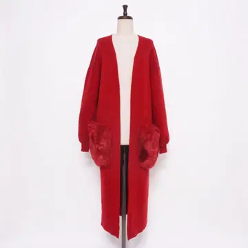 rienda 퍼 포켓 가디건 가운 레드 사이즈 M*LD865