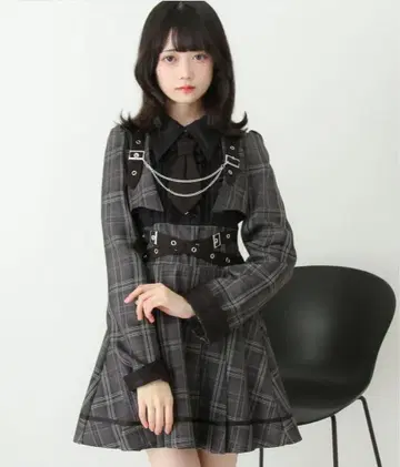 디어마이러브 자켓풍 체인 넥타이 벨트 플리츠 원피스