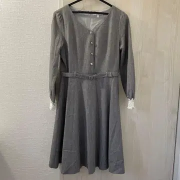 프로포션 그레이 긴팔 V넥 원피스