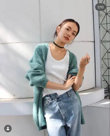 Ungrid 민트 그린 오버 사이즈 니트 가디건