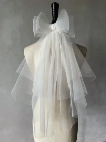 화이트 리본 웨딩 베일