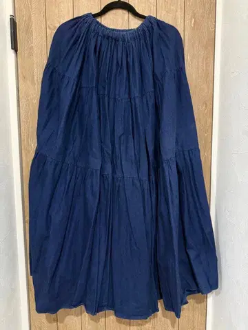 데님 캉캉 스커트 롱 인디고