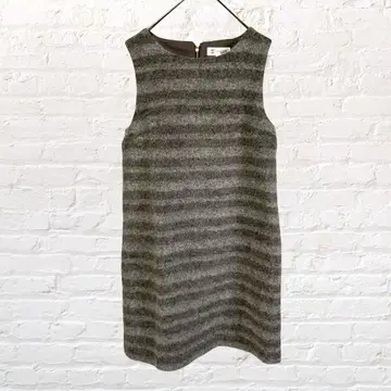 12551 미쉘클랑 울 혼방 보더 원피스 그레이 38 M