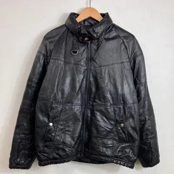 80s 가죽 다운 자켓 블랙 턱 스트랩 VINTAGE 소가죽