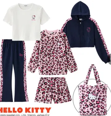 산리오 키티 레오파드 세트 해피백 룸웨어 핑크