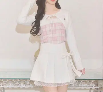 미셸 마카롱 샤기 볼레로 체크 퍼 상의 F