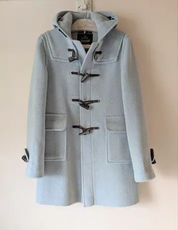 Gloverall 헤링본 더플 코트 스카이블루