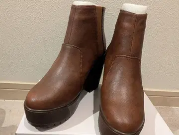 브라운 사이드 고어 통굽 부츠