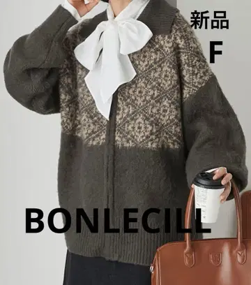 새상품 자카드 무늬 니트 블루종 F 차콜 그레이