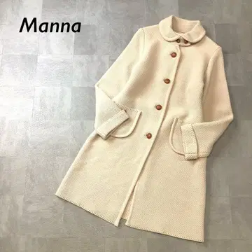 새상품급 Manna 둥근 카라 울 카노코 니트 코트 가죽 버튼 베이지