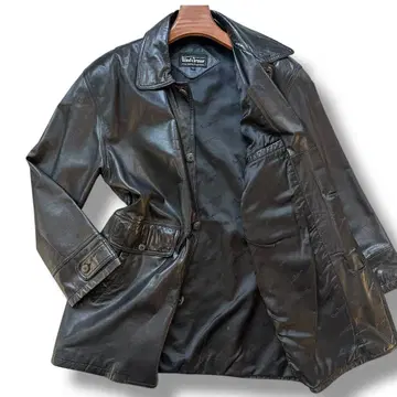 LL 윈드아머 가죽 코트 소가죽 롱 블랙 남성용 빈티지