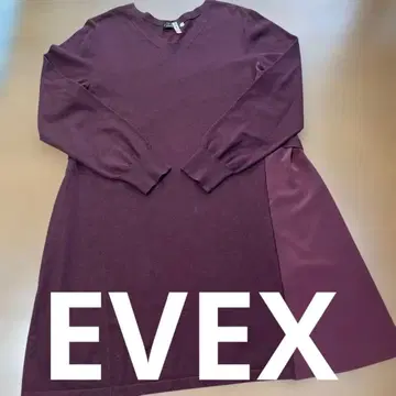 버건디 V넥 긴팔 니트 원피스