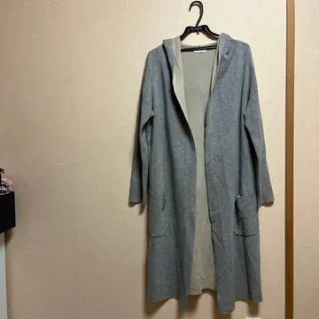 BEAUTY&YOUTH 그레이 롱 코트 후드 부착