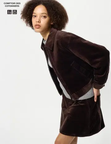 코듀로이 자켓과 스커트 셋업