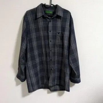 CLUB L/S 다크 그레이 체크 무늬 울 100% 셔츠 일본제