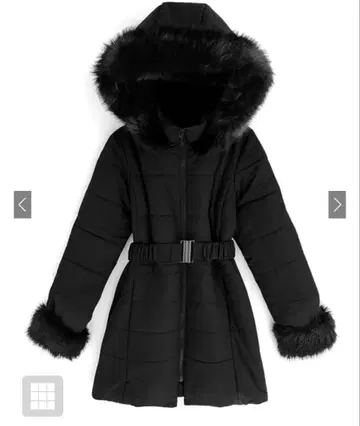 벨트 포함 퍼 다운 코트 다운 코트 블랙 s kd13