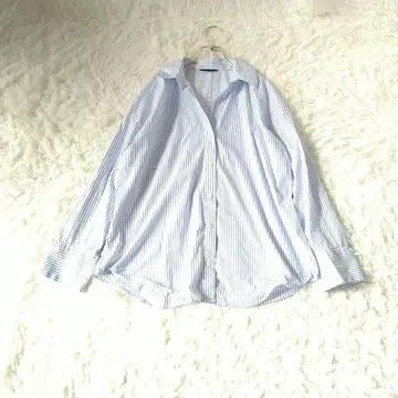 ZARA 자라 스키퍼 스트라이프 긴팔 셔츠 M 화이트/라이트 블루